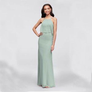 David's Bridal F19773 Flounced Crinkle Chiffon Sheath Bridesmaid  Sz 6 NWOT